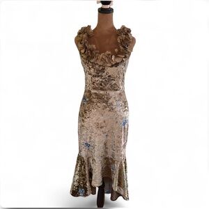 Elegant Floral Brown Velvet Dress Size 2 Trish Scully